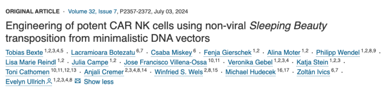 Tobias Bexte: Our work on the non-viral Sleeping Beauty generation of primary CAR NK cells has been recognized with a Best Paper Award by German Society for Gene and Cell Therapy